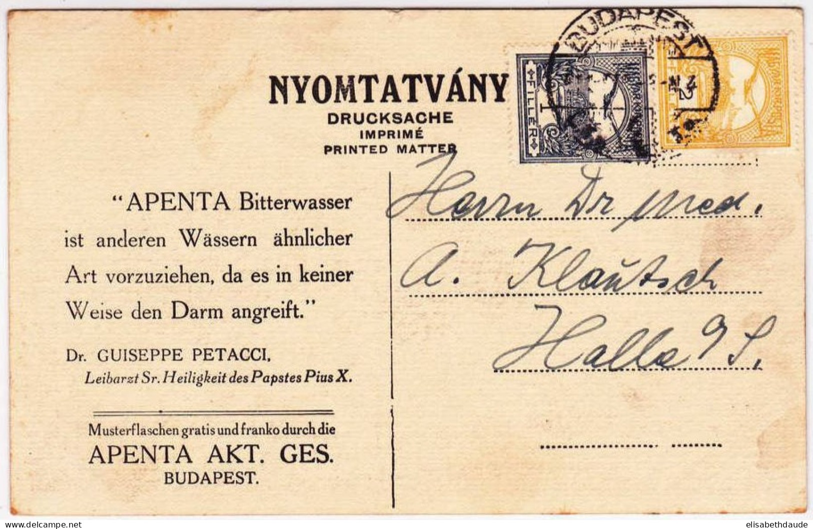 HONGRIE - 1911 - CARTE POSTALE COMMERCIALE ILLUSTREE De BUDAPEST Pour HALLE (SACHSEN) - Cartas & Documentos