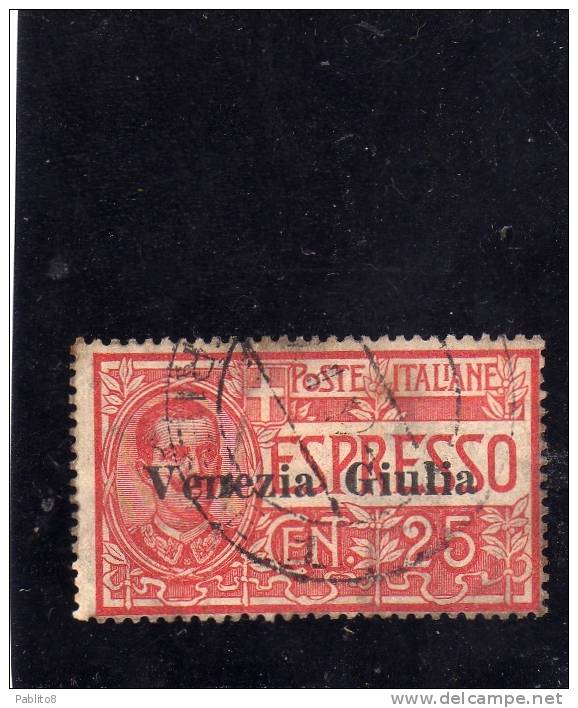 VENEZIA GIULIA 1919 ESPRESSO SPECIAL DELIVERY CENT.  25 C USATO USED OBLITERE' - Vénétie Julienne