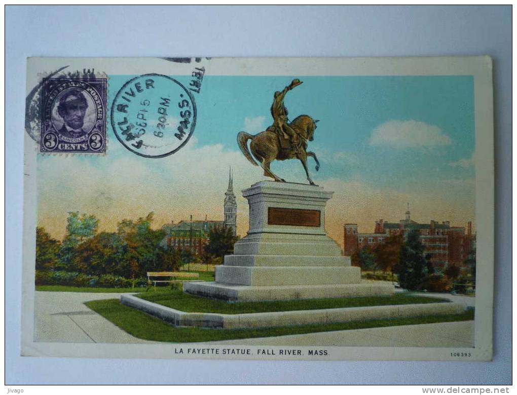 FALL  RIVER  (MASS.)  :  LA FAYETTE  Statue  -  Carte Couleur - Fall River