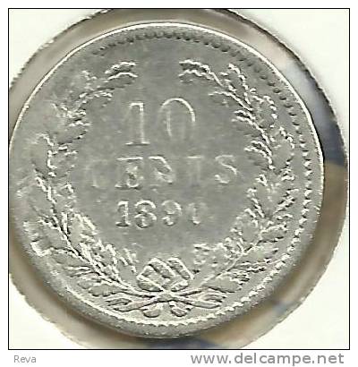 NERTHERLANDS 10 CENTS WREATH FRONT KING HEAD BACK 1890 AG SILVER KM80  F READ DESCRIPTION CAREFULLY !!! - 1849-1890 : Willem III