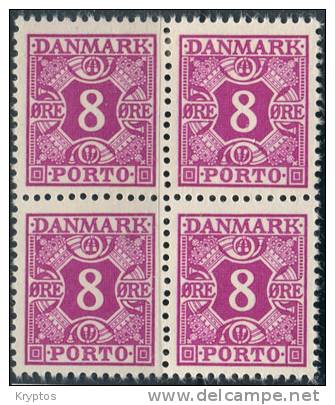 Denmark 1937-55. 8 øre - Block Of 4 Stamps - Postage Due