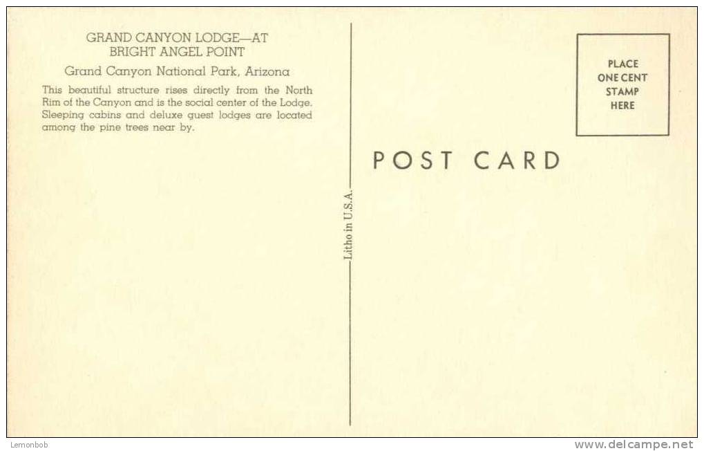 USA – United States – Grand Canyon Lodge At Bright Angel Point, Arizona Old Unused Postcard [P3519] - Grand Canyon