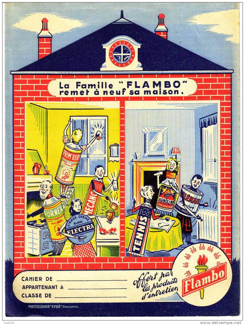 PROTEGE CAHIER PRODUITS D´ENTRETIEN  FLAMBO (Mecano - Furnex - Cordon Bleu - Tolemail - Prim Verre - Electra - Castoria - Schutzumschläge