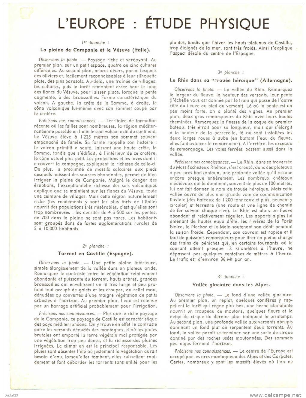 EUROPE - ETUDE PHYSIQUE - DOCUMENTATION PEDAGOGIQUE ROSSIGNOL MONTMORILLON 1956 - Lesekarten