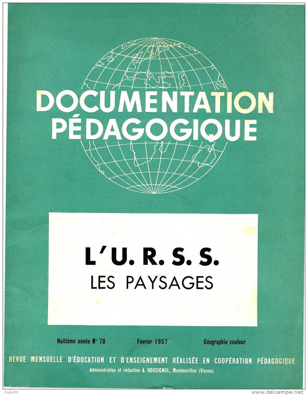 URSS - PAYSAGES - DOCUMENTATION PEDAGOGIQUE ROSSIGNOL MONTMORILLON 1957 - Fiches Didactiques