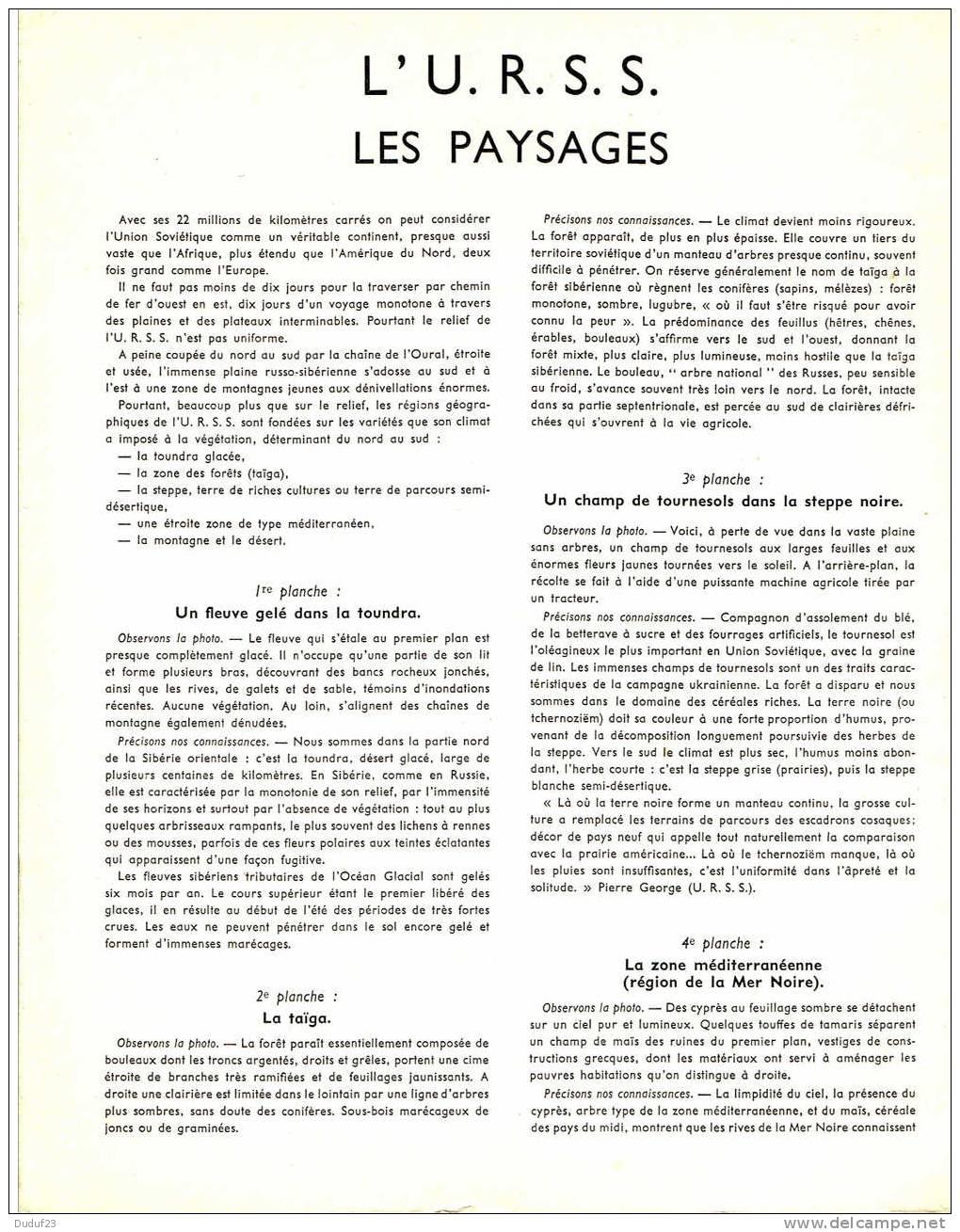 URSS - PAYSAGES - DOCUMENTATION PEDAGOGIQUE ROSSIGNOL MONTMORILLON 1957 - Didactische Kaarten