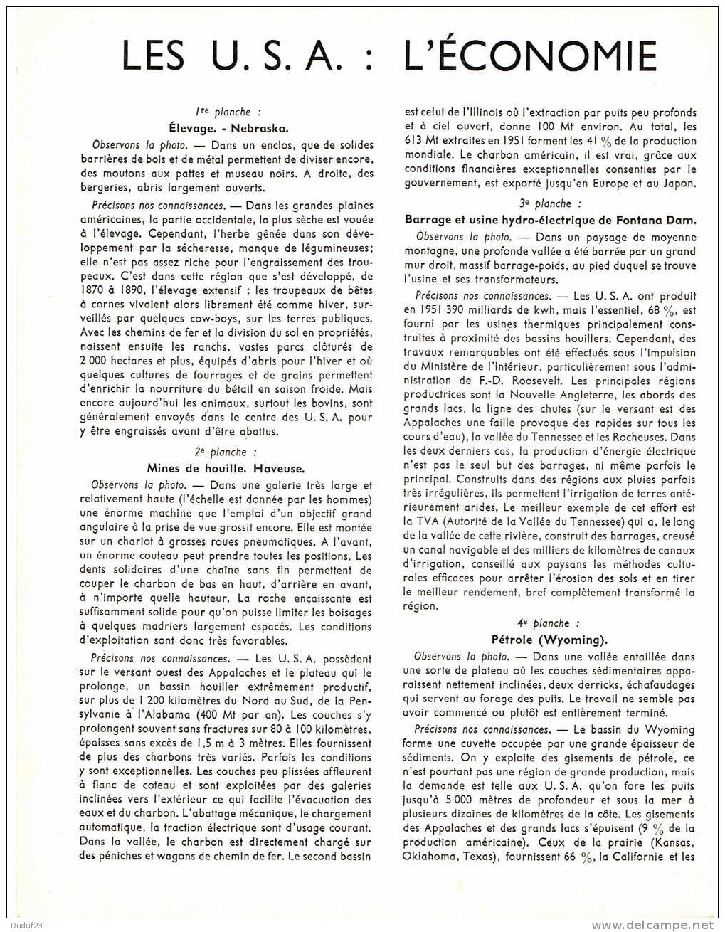 LES U.S.A. - ECONOMIE - DOCUMENTATION PEDAGOGIQUE ROSSIGNOL MONTMORILLON 1956 - Schede Didattiche