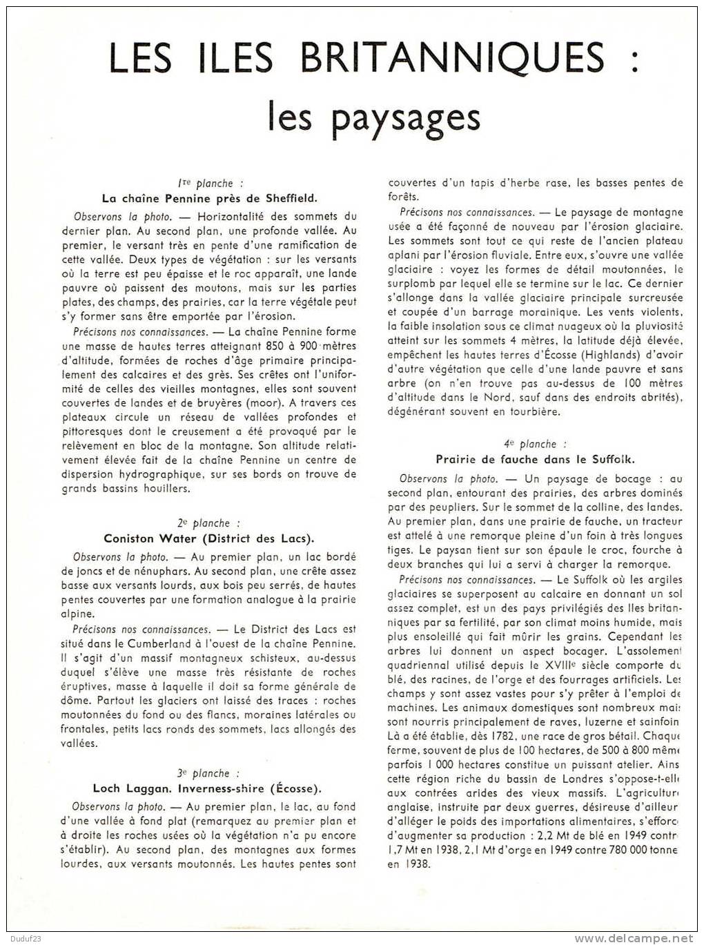 LES ILES BRITANNIQUES - LES PAYSAGES - DOCUMENTATION PEDAGOGIQUE ROSSIGNOL MONTMORILLON 1956 - Didactische Kaarten