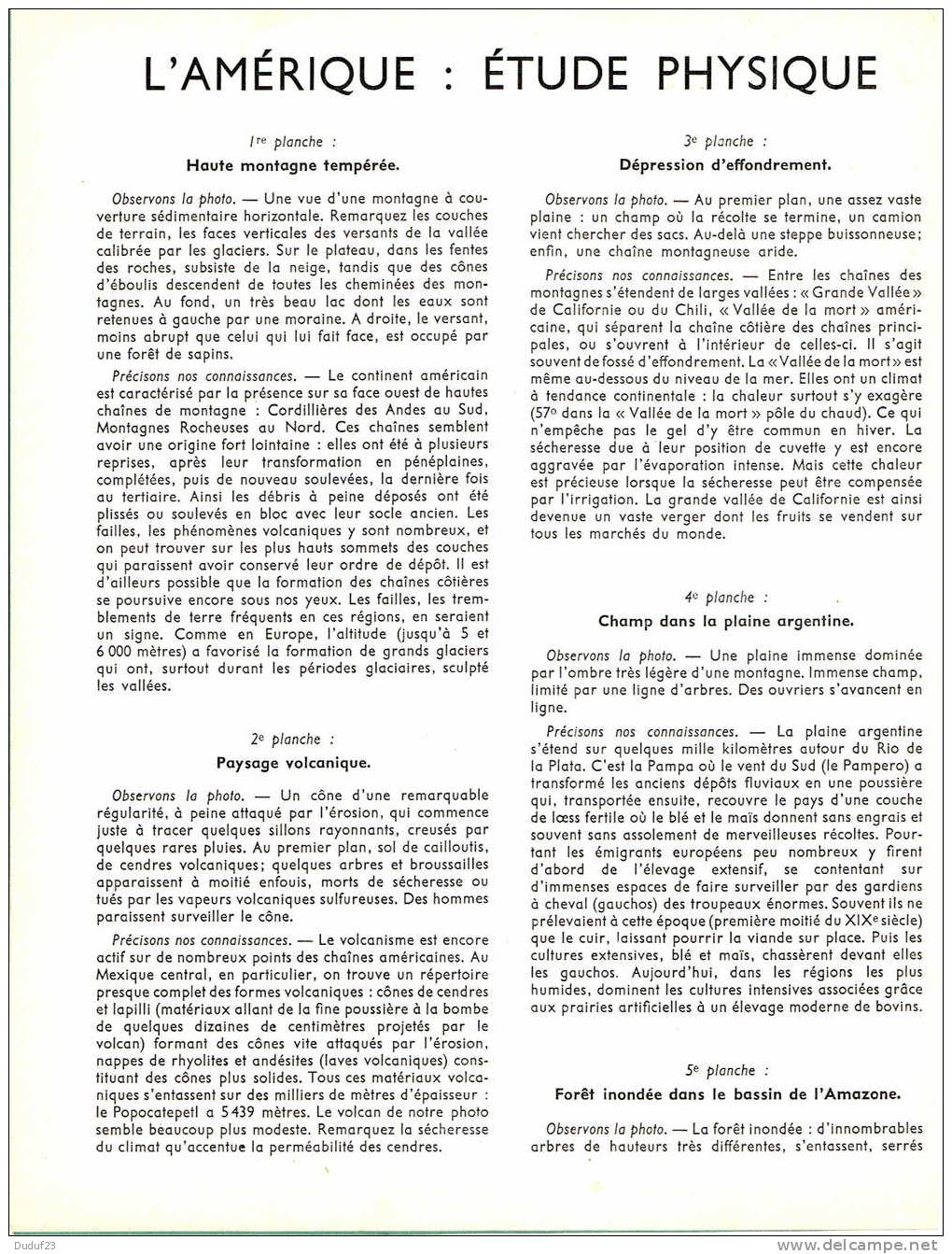 AMERIQUE ETUDE PHYSIQUE - DOCUMENTATION PEDAGOGIQUE ROSSIGNOL MONTMORILLON 1956 - Lesekarten