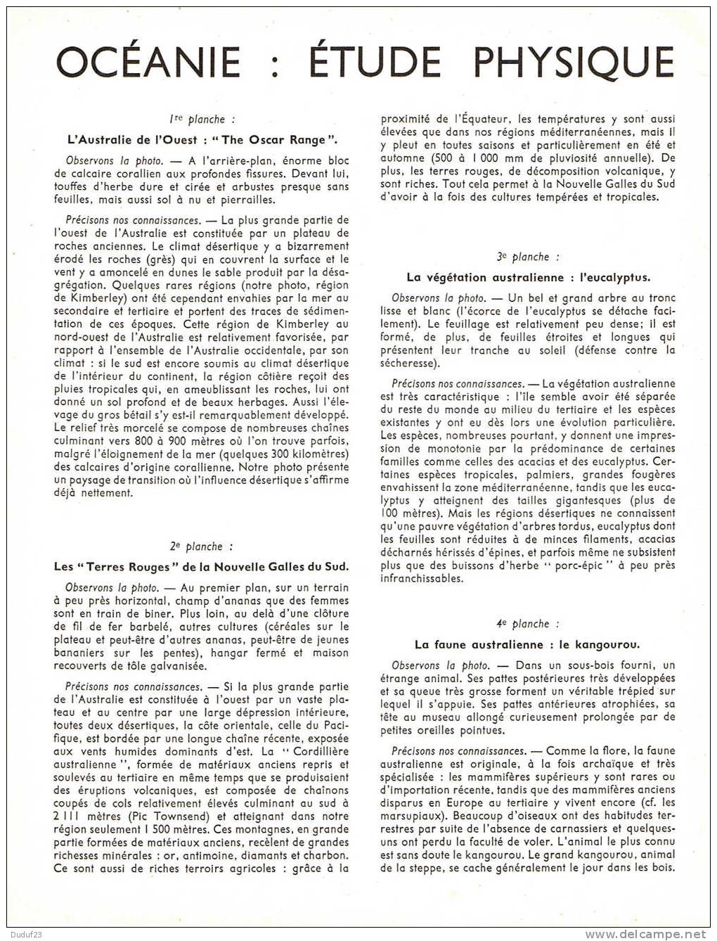 OCEANIE ETUDE PHYSIQUE - DOCUMENTATION PEDAGOGIQUE ROSSIGNOL MONTMORILLON 1956 - Fiches Didactiques