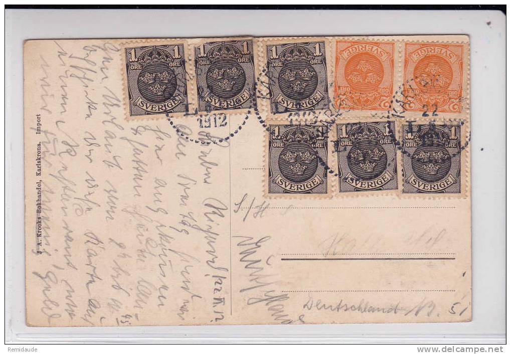 SVERIGE - 1912 - CARTE POSTALE De KARLSKRONA Pour HALLE (ALLEMAGNE) - Storia Postale