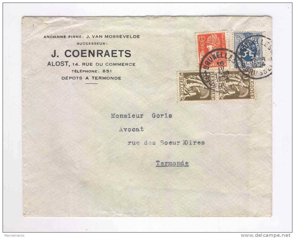 562/17 - Lettre TP Cérès Et Mercure BRUXELLES 1934 Vers TERMONDE - Entete Coenraets à ALOST Et TERMONDE - 1932 Ceres And Mercurius