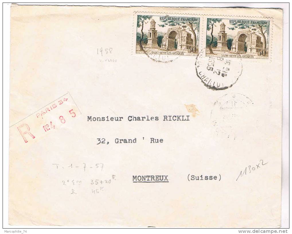 N°1130 X2 LETTRE REC ETIQUETTE PARIS 34 1956 / SUISSE - Storia Postale