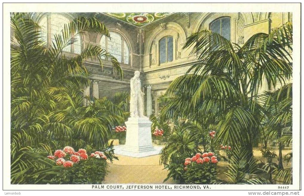 USA – United States – Palm Court, Jefferson Hotel, Richmond, Va 1920s Unused Postcard [P3532] - Richmond