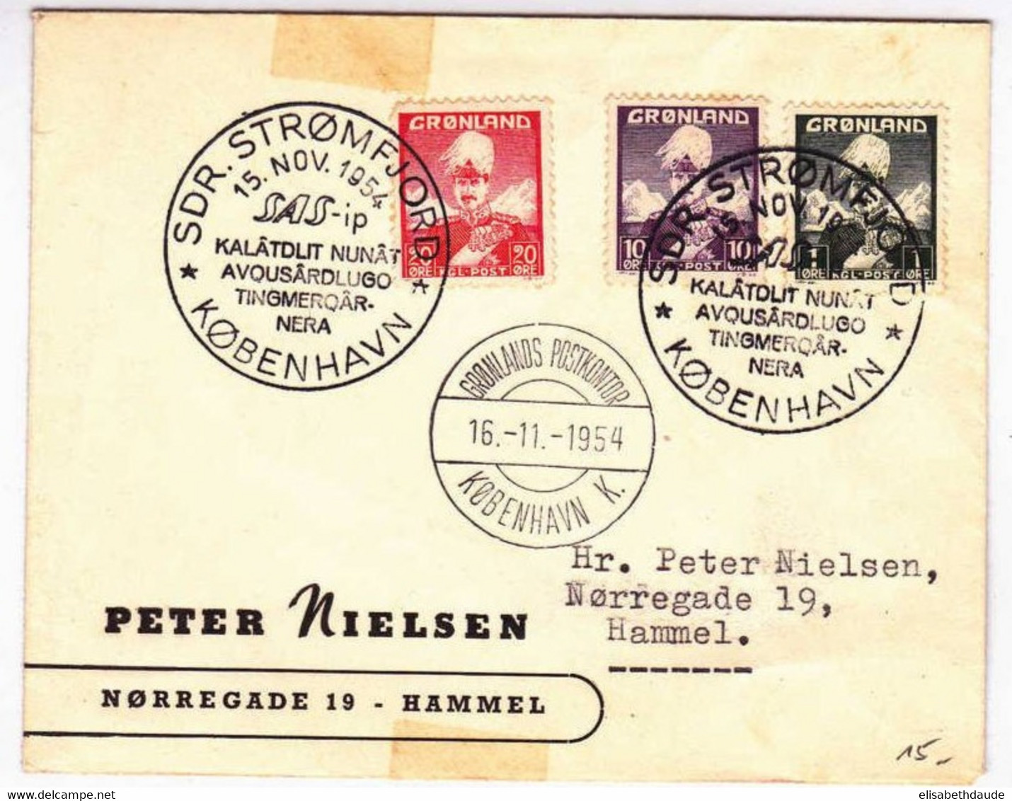 GROENLAND - 1954 -  LETTRE Par AVION De STROMFJORD Pour HAMMEL (DANEMARK) - Marcofilie