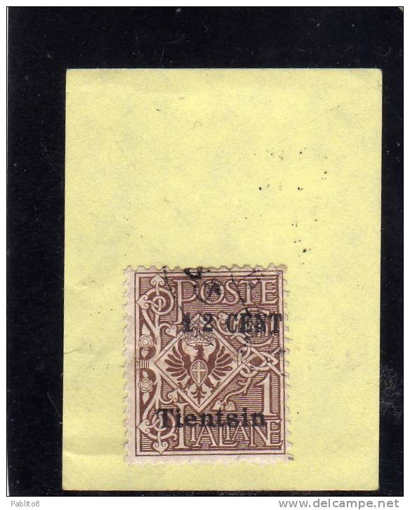 TIENTSIN TIENSTIN 1918 - 1919 SOPRASTAMPATO D'ITALIA ITALY OVERPRINTED CENT. 1/2 C SU 1 C USATO USED OBLITERE' - Tientsin