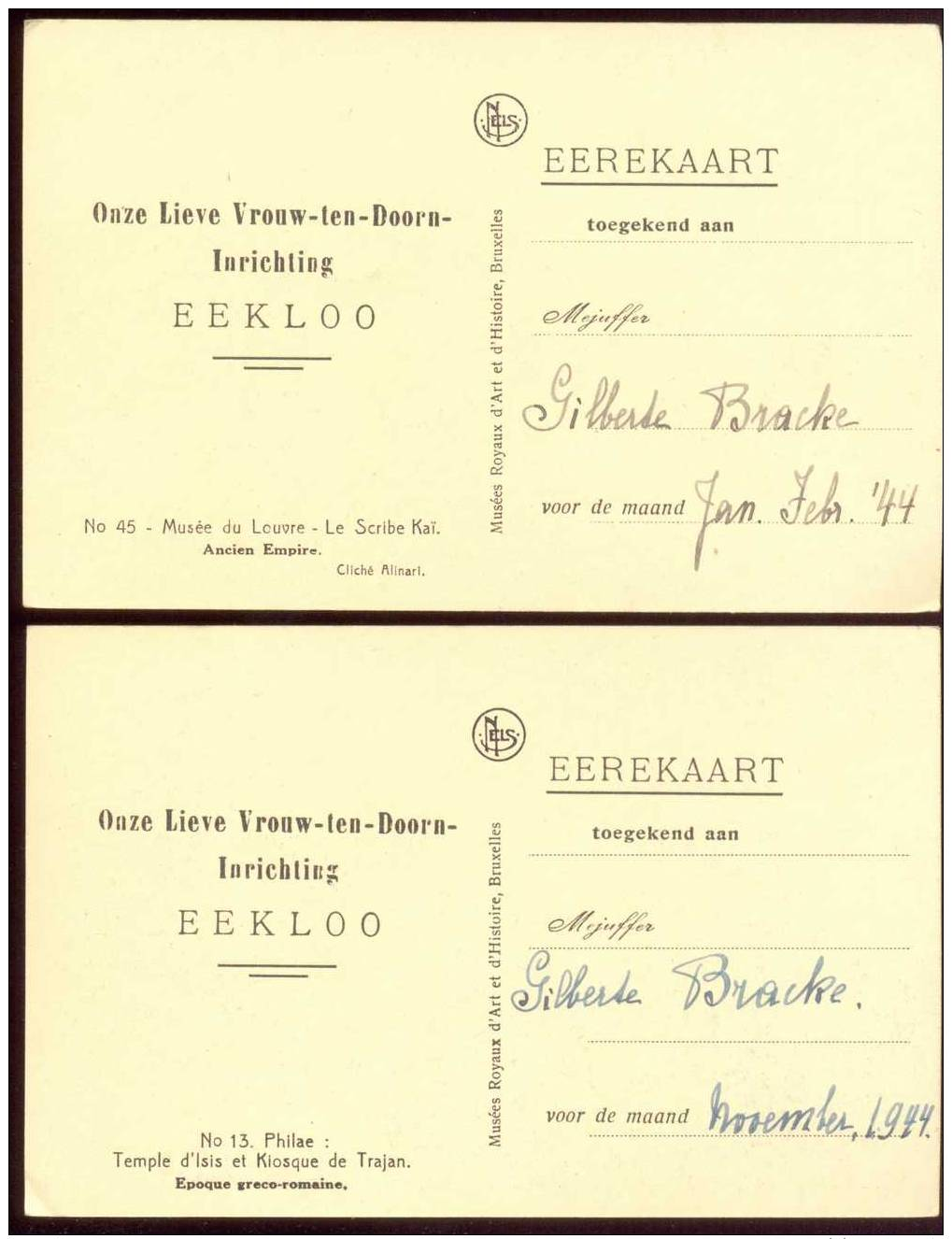 2 X CPA 1944 EEREKAART O.L.V. TEN DOORN INRICHTING EEKLOO ( EEKLO ) - BRACKE ... - Eeklo