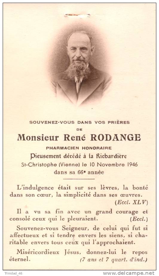 SAINT CHRISTOPHE 86  ( MR RENE RODANGE )   1946   PHARMACIEN - Unclassified