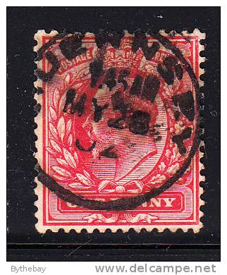 Great Britain Used Scott #128 1p Edward VII Cancelled 'Guernsey' - Usati