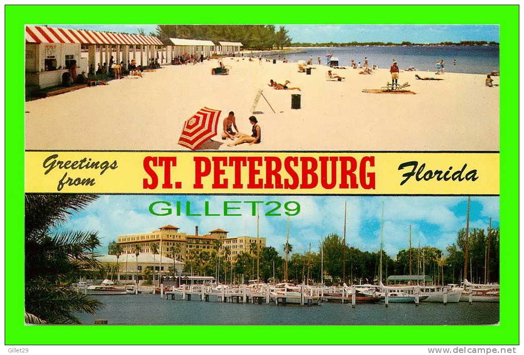 ST PETERSBURG, FL - GREETINGS FROM - 2 MULTIVIEWS - SPA BEACH - CENTRAL YACHT BASIN YATH CLUB - - St Petersburg