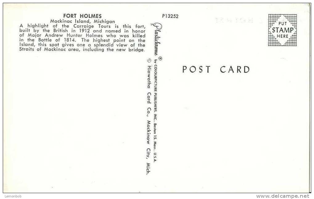 USA – United States – Fort Holmes, Mackinac Island, Michigan Unused Postcard [P3555] - Autres & Non Classés