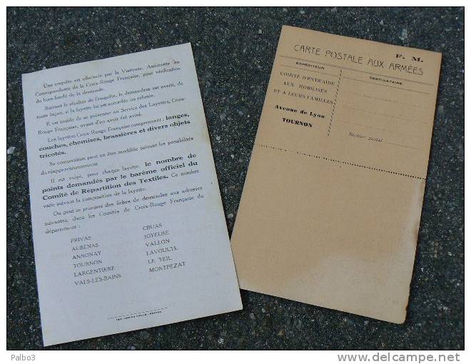 2 feuilles fascicule CROIX ROUGE entraide aux mobilisés et leurs familles 1940 TOURNON ARDECHE