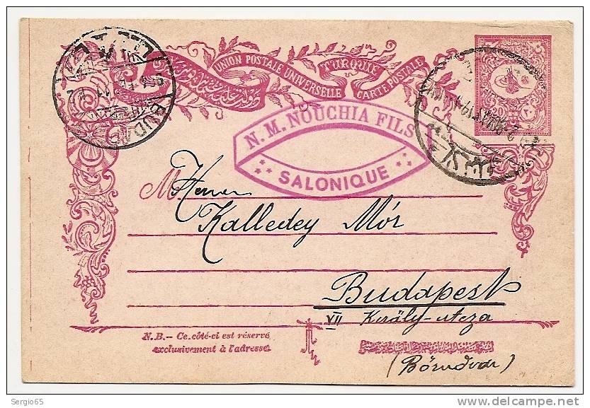 Stamped Stationery - Traveled 1904th - From SALONIQUE (TURQUIE D'EUROPE) TO BUDAPEST - Interi Postali