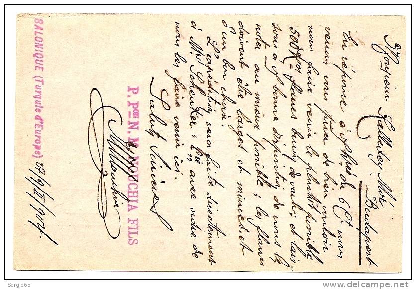 Stamped Stationery - Traveled 1904th - From SALONIQUE (TURQUIE D'EUROPE) TO BUDAPEST - Postwaardestukken