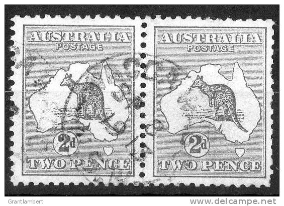 Australia 1913 2d Grey Kangaroo 1st Watermark Used Pair - Actual Stamp -  SG3  Wagga Wagga - Used Stamps