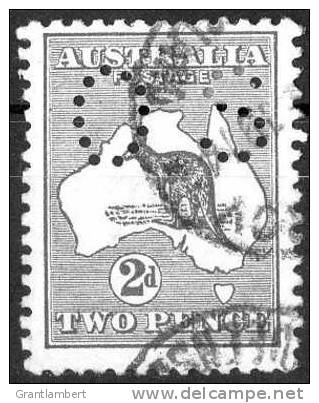 Australia 1913 2d Grey Kangaroo 1st Watermark Perf Small OS Used - Actual Stamp - Fresh, Double Cancel - Oblitérés