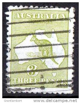 Australia 1913 3d Olive Kangaroo 1st Watermark Used - Actual Stamp -  SG 5 - Line Cancel - Oblitérés