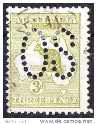 Australia 1913 3d Olive Kangaroo 1st Watermark Perf Large OS Used - Actual Stamp -  Nice - Used Stamps