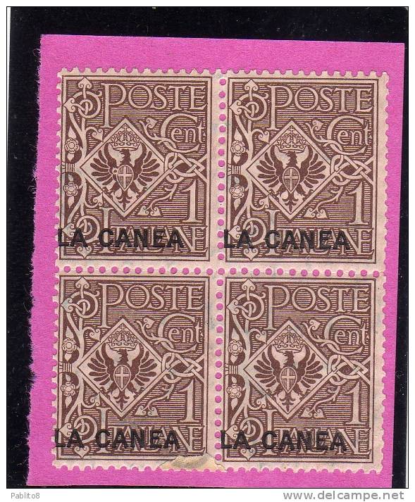 LA CANEA 1905 SOPRASTAMPATO D'ITALIA ITALY OVERPRINTED CENT. 1 C QUARTINA BLOCK MNH - La Canea