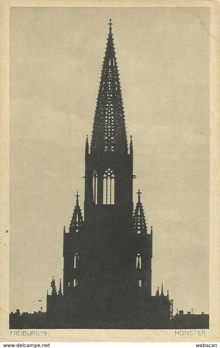 AK Freiburg Münster Turmsilhouette Im Gegenlicht ~1910 #79 - Churches & Cathedrals