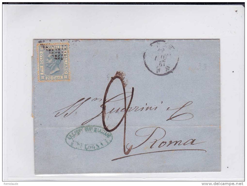 ITALIE - 1867 - SASSONE N°26 SEUL Sur LETTRE Avec TAXE MANUSCRITE De 2 AJOUTEE De BOLOGNA Pour ROMA - Frankeermachines (EMA)