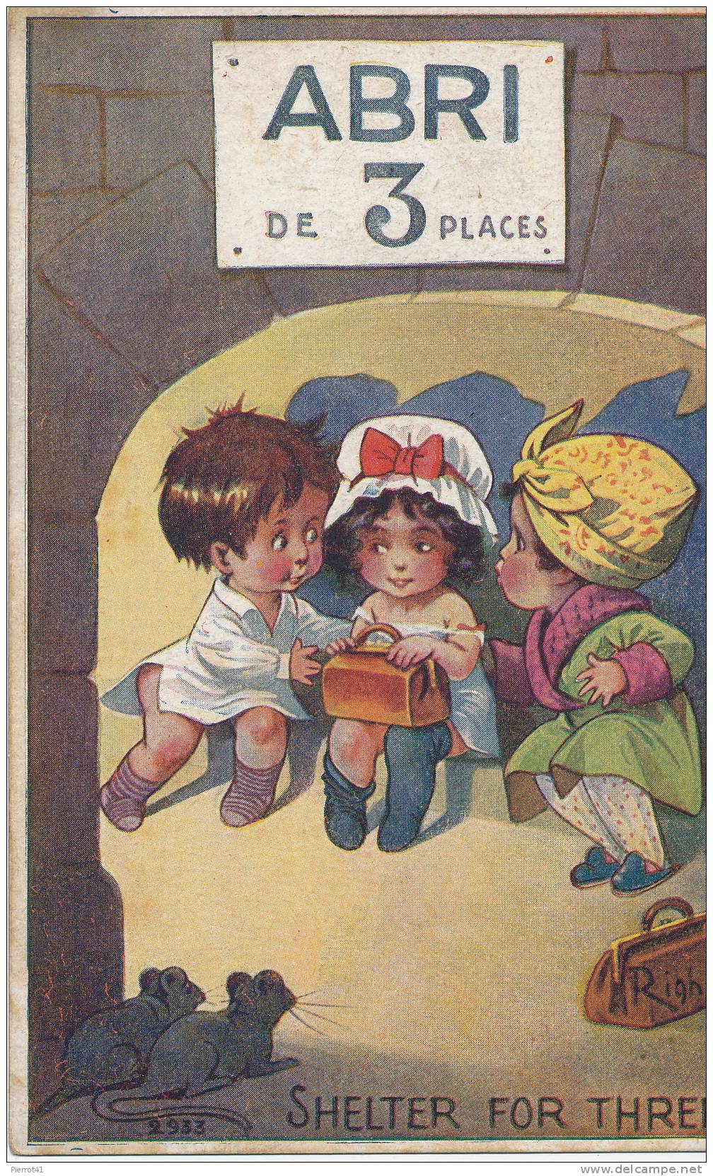 Jolie Carte Fantaisie Enfants "Shelter For Three" Signée RIGHT - Right