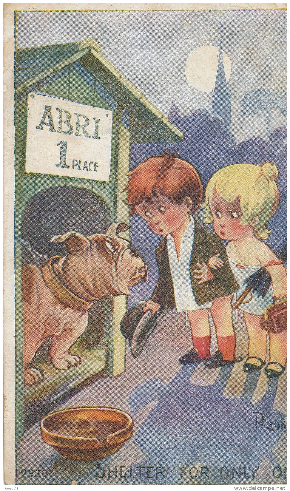 Jolie Carte Fantaisie Enfants Et Chien  "Shelter For Only One" Signée RIGHT - Right