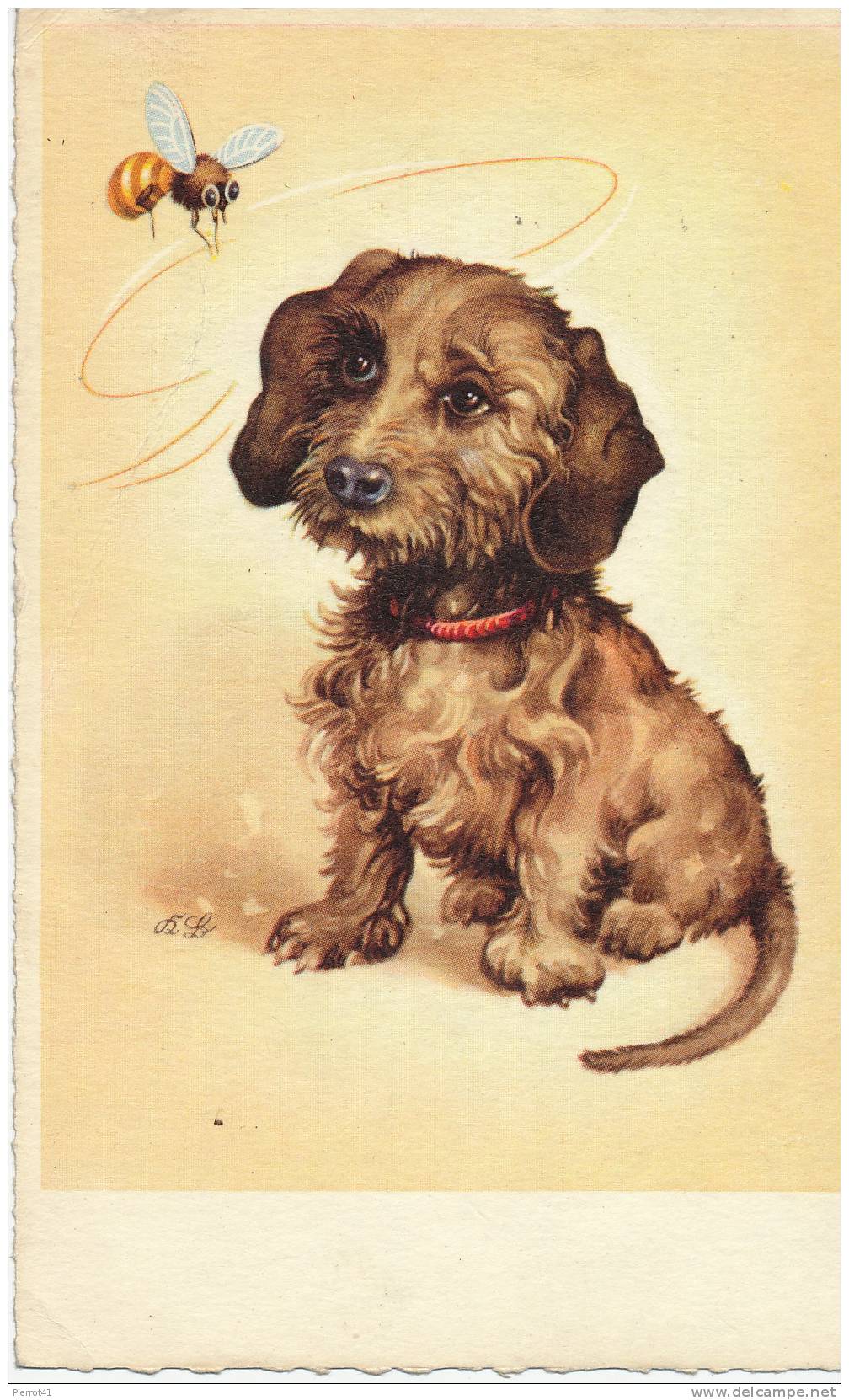 Jolie Carte Fantaisie Chien Et Guêpe écrite En 1958 - Chiens