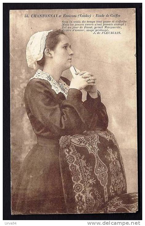 CPA  ANCIENNE- FRANCE- CHANTONNAY (85)- FEMME AVEC COIFFE LOCALE EN TRES GROS PLAN- BEAU POEME - Chantonnay