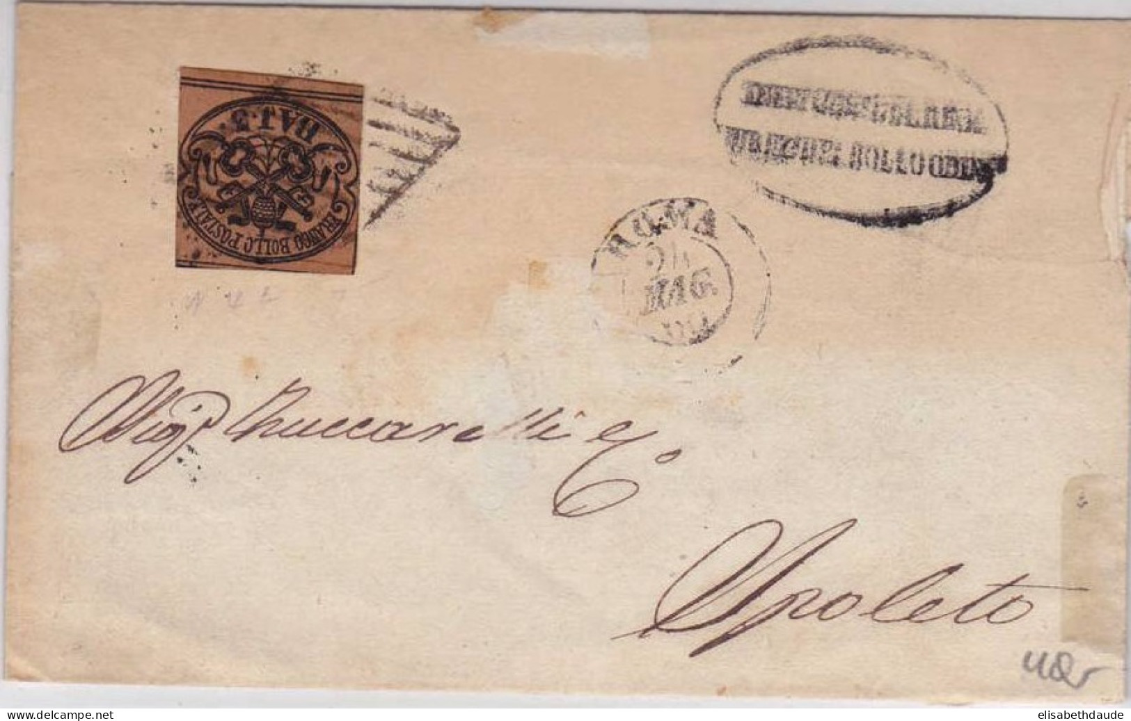 STATO PONTIFICIO - 1860 - SASSONE N°4 SEUL Sur LETTRE De ROMA Pour SPOLETO - COTE 2004 = 160 EURO - Etats Pontificaux