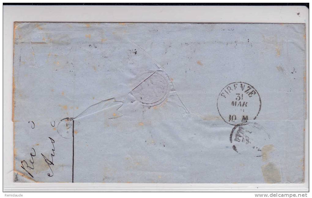 STATO PONTIFICIO - 1869 - SASSONE N°29 SEUL + TAXE MANUS. De 2 Sur LETTRE De ROMA Pour FIRENZE - COTE 2004 = 375 EUROS - Papal States