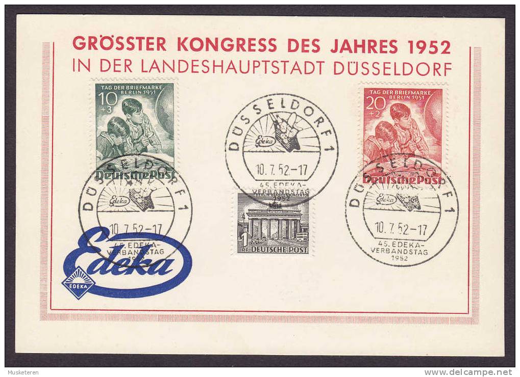 Germany Berlin 45. EDEKA Verbandstag DÜSSELDORF 1952 Card  Tag Der Briefmarke (1951) Stamps (2 Scans) - Covers & Documents