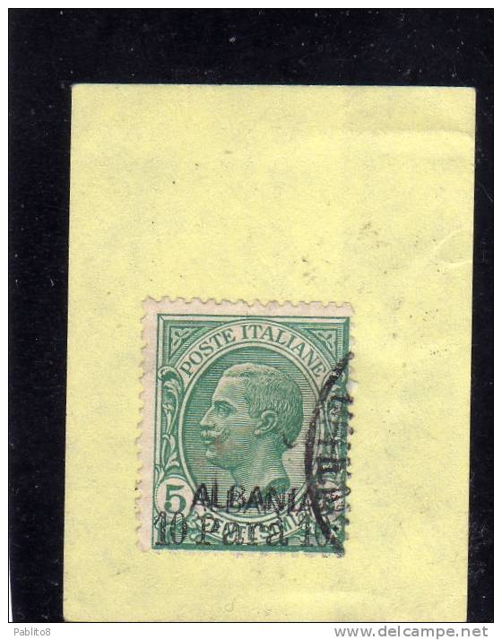 LEVANTE ALBANIA 1907 SOPRASTAMPATO D'ITALIA ITALY OVERPRINTED NUOVO VALORE 10 PA SU 5 C USATO USED OBLITERE' - Albanie