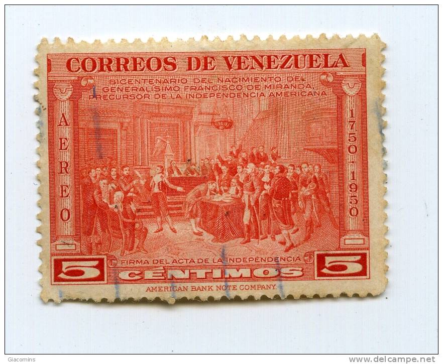 Venezuela -5  Centimos-- 1950 -posta  Aerea--usato- - Venezuela