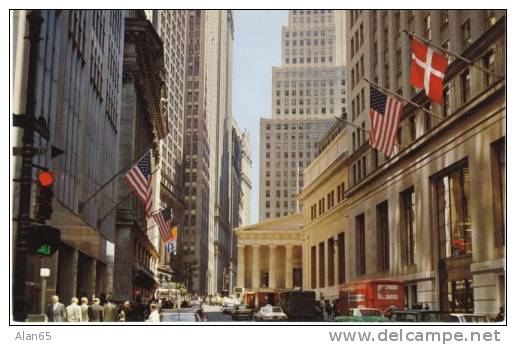 New York City Financial District Wall Street On C1960s Vintage Chrome Postcard - Wall Street