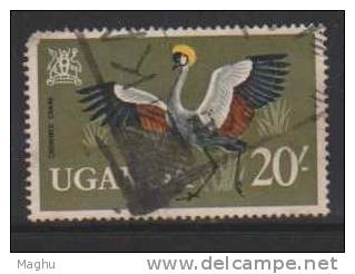 Uganda 20/-s, Crowned Crane, Used 1965, Birds Series., Cat., 38.00 Punds, As Scan - Oeganda (1962-...)