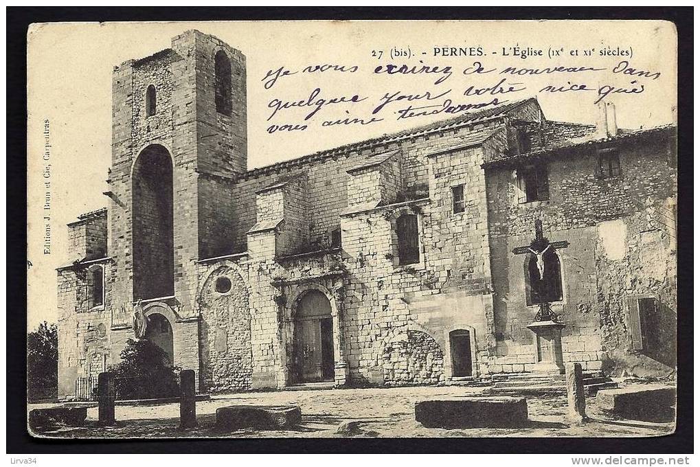 CPA  ANCIENNE- FRANCE- PERNES (84)- L'EGLISE DU IX° ET XI° S.- TRES GROS PLAN- LE CALVAIRE - Pernes Les Fontaines