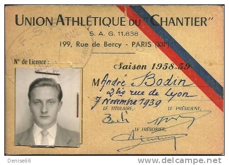 UNION ATHLETIQUE Du "CHANTIER" - Saison 1958-59 - Documents Historiques
