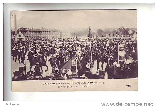 75.- VISITE DES SOUVERAINS ANGLAIS A PARIS  1914  .- Le Cortège Place De La Concorde - Autres & Non Classés