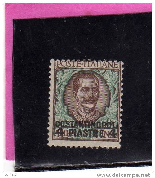 LEVANTE COSTANTINOPOLI 1909 - 1911 SOPRASTAMPATO D'ITALIA ITALY OVERPRINTED 4 PI SU LIRE 1 LIRA MNH - Europa- Und Asienämter